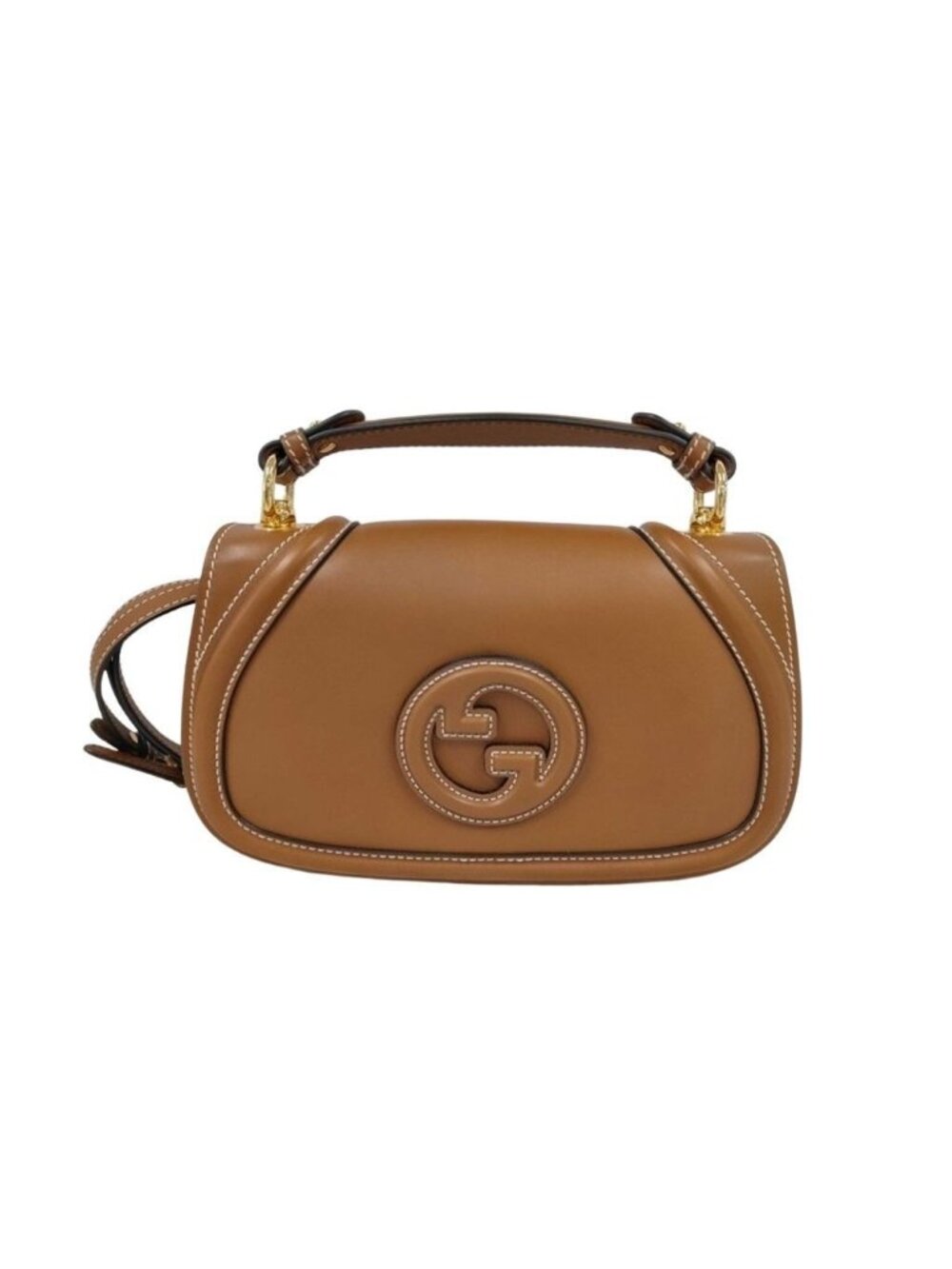 Gucci Blondie Medium Top Handle Brown Leather 2-Way Shoulder Bag Gold